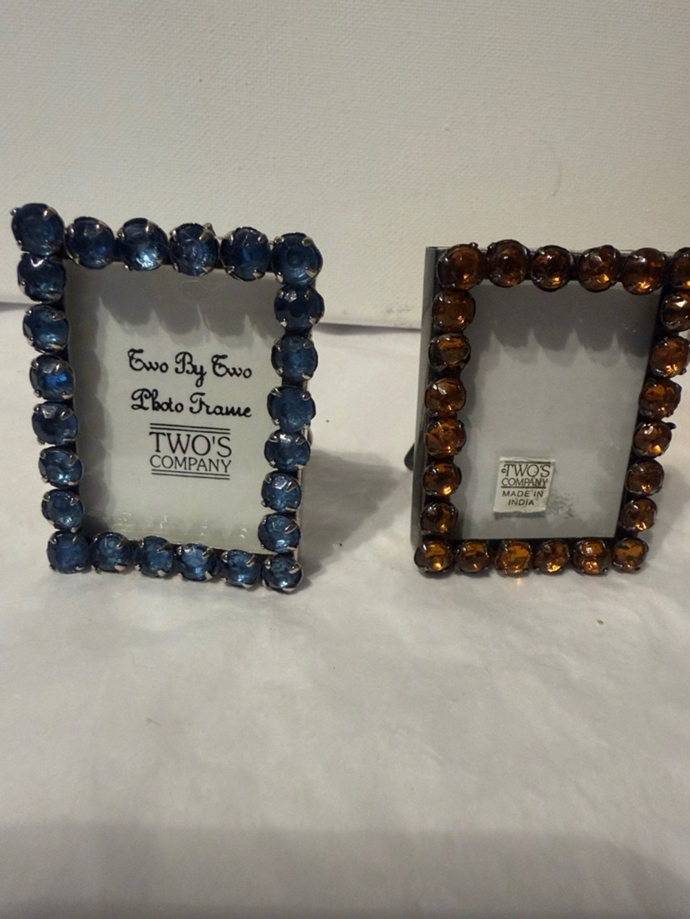 Two's Company Blue and Brown Jeweled Double Frame Set